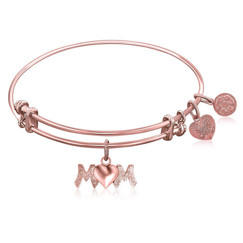 Expandable Bangle in Pink Tone Brass with Mom Symbol