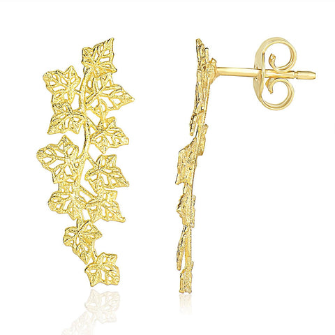 14K Yellow Gold Earrings with Vine Leaves Style