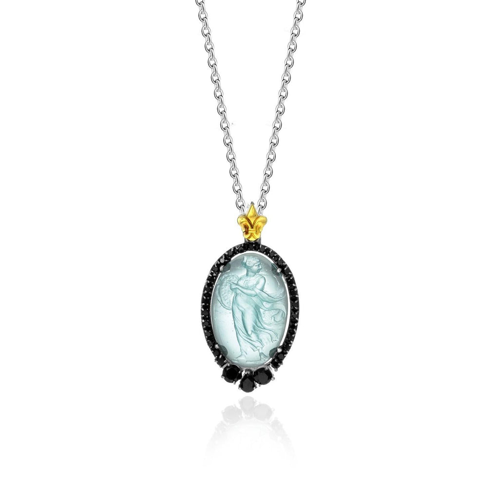 18K Yellow Gold & Sterling Silver Venetian Glass Pendant with Black Spinel