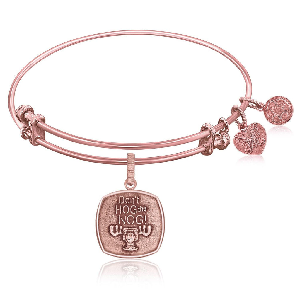 Expandable Bangle in Pink Tone Brass with Don't Hog The Nog Symbol