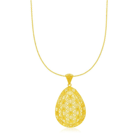 14K Yellow Gold Teardrop Web Lacy Pendant