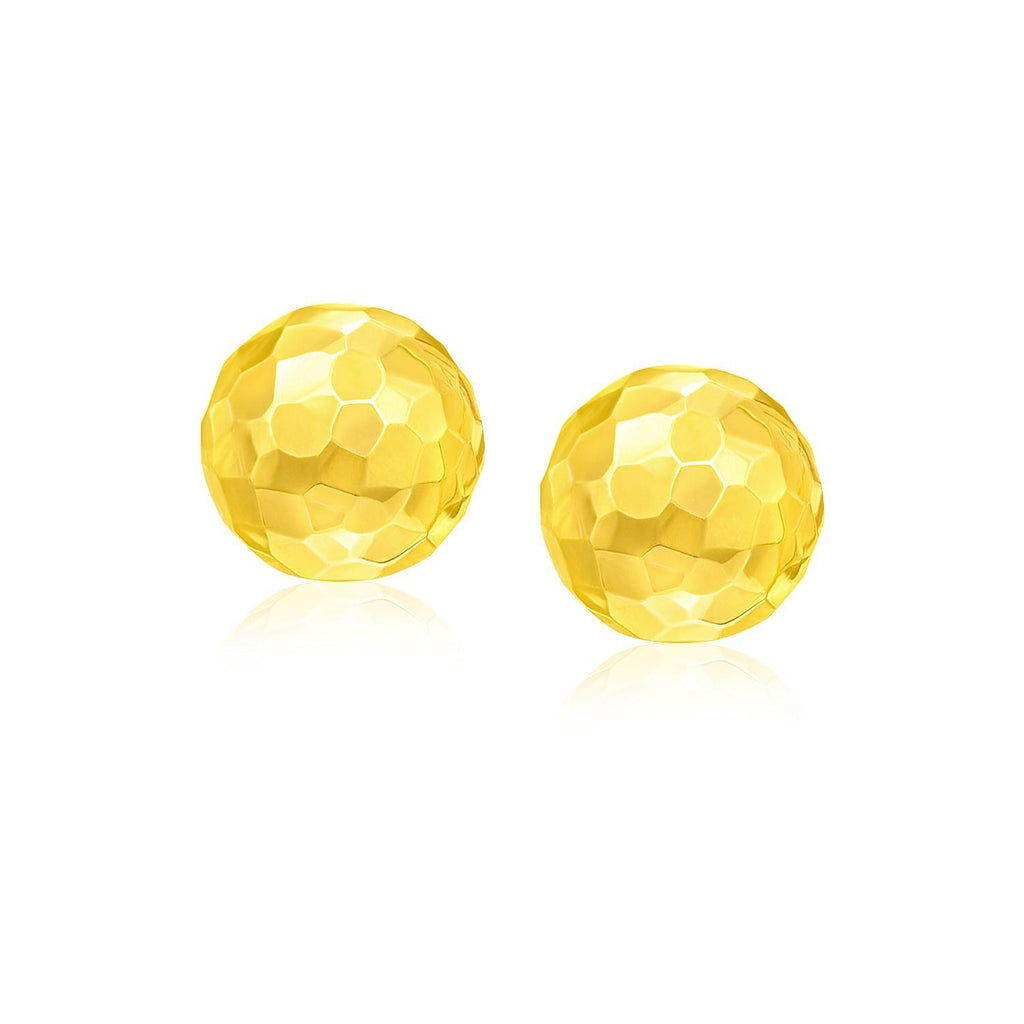 14K Yellow Gold Round Faceted Style Stud Earrings