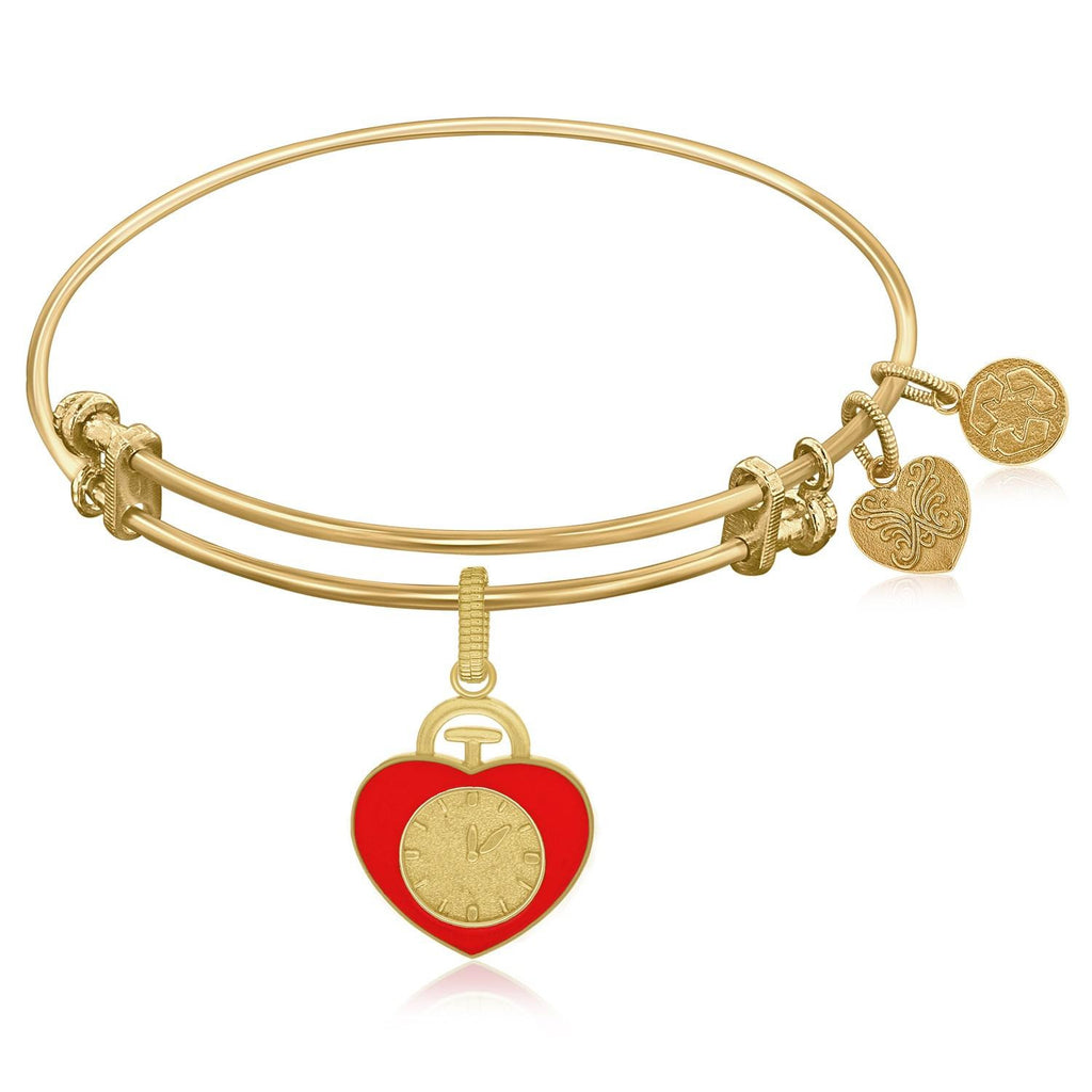 Expandable Bangle in Yellow Tone Brass with Heart Badge Symbol