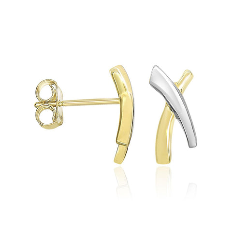 14K Two-Tone Gold Asymmetrical X Style Earrings