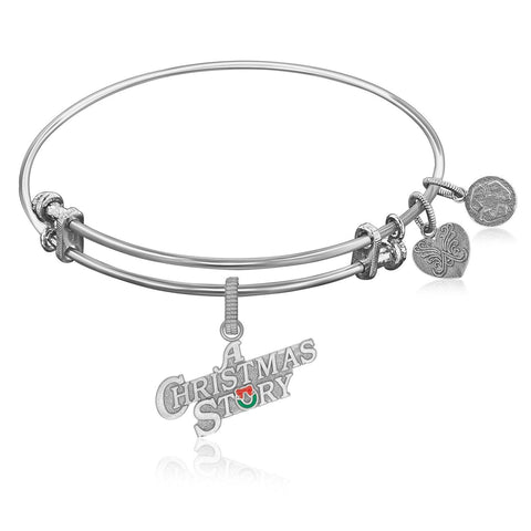 Expandable Bangle in White Tone Brass with A Christmas Story Symbol