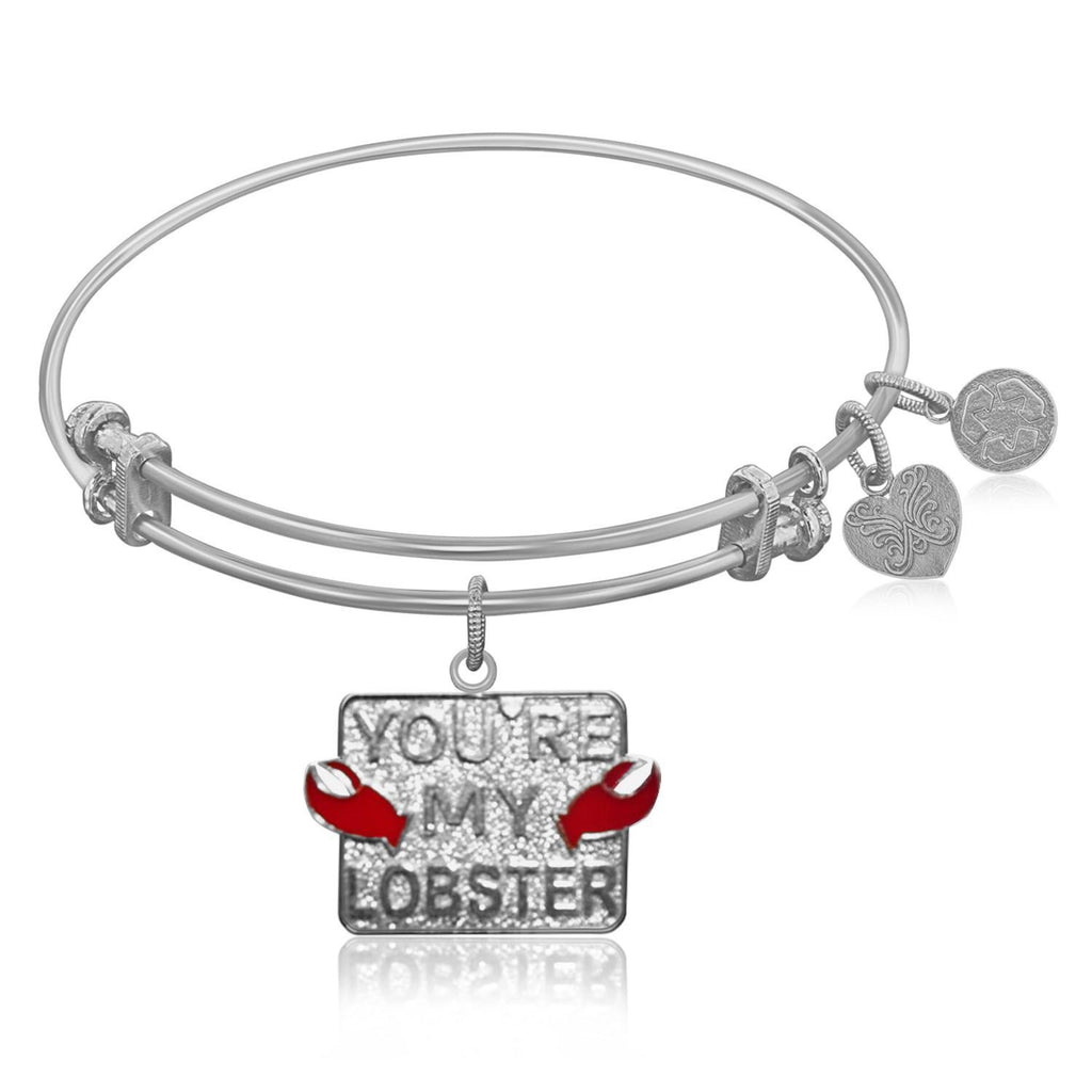 Expandable Bangle in White Tone Brass with You're My Lobster Symbol