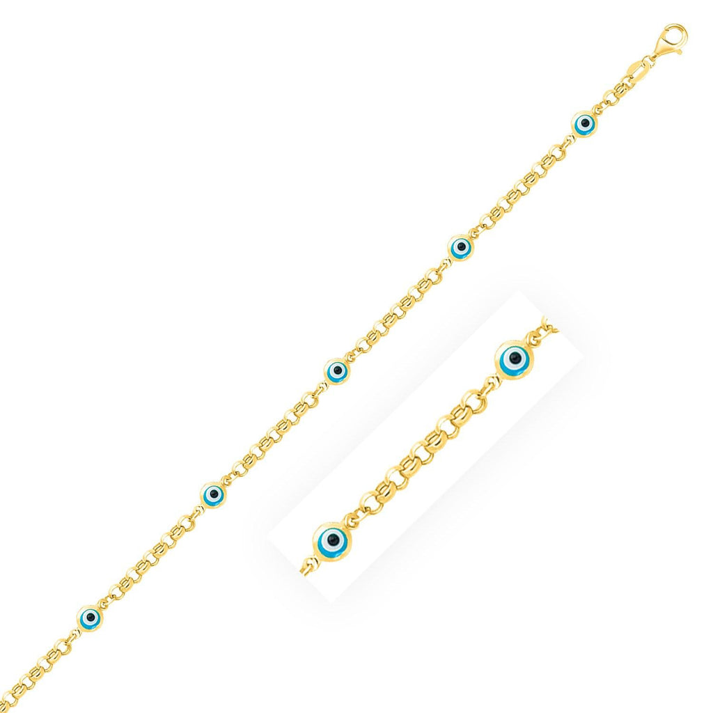 14K Yellow Gold Children's Bracelet with Round Evil Eye Stations