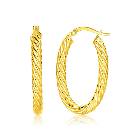 14K Yellow Gold Twisted Cable Oval Hoop Earrings