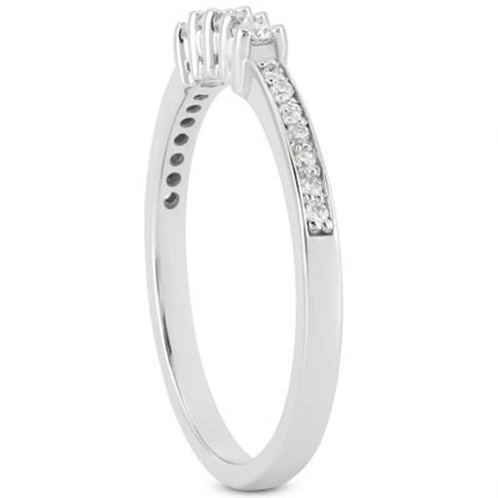 14K White Gold Wedding Band with Pave Set Diamonds and Prong Set Diamonds