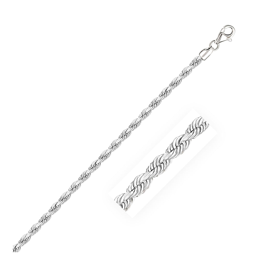 3.0mm 14K White Gold Solid Diamond Cut Rope Chain