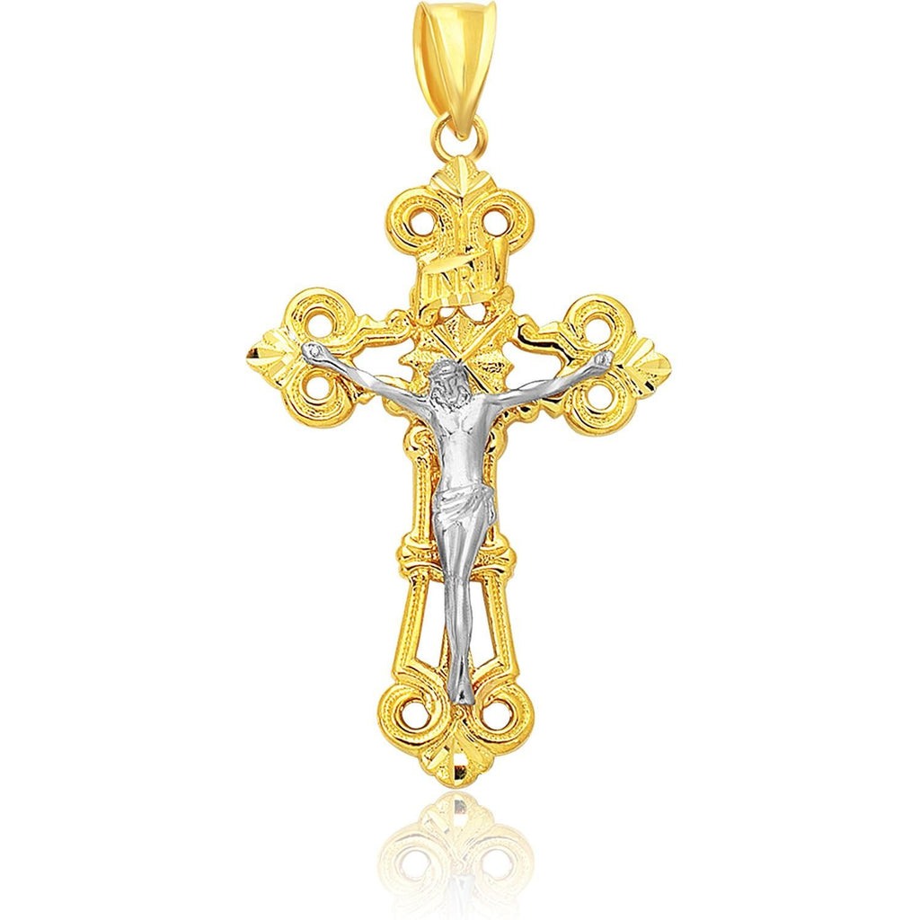 14K Two Tone Gold Large Cross Pendant