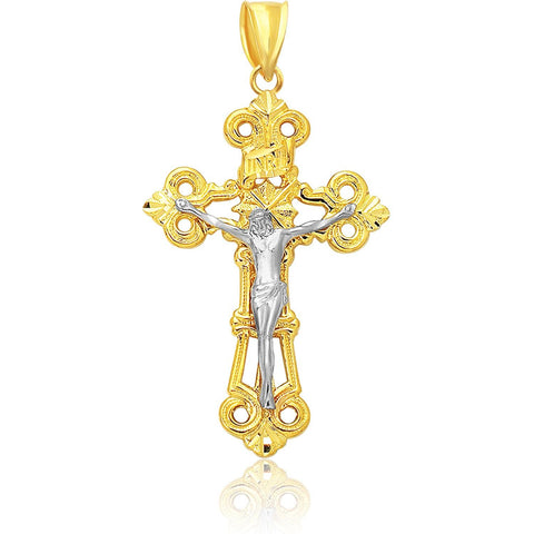 14K Two Tone Gold Large Cross Pendant