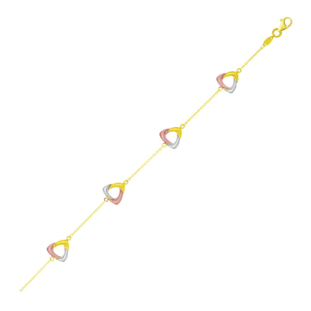 14K Tri-Color Gold Chain Bracelet with Open Triangle Stations