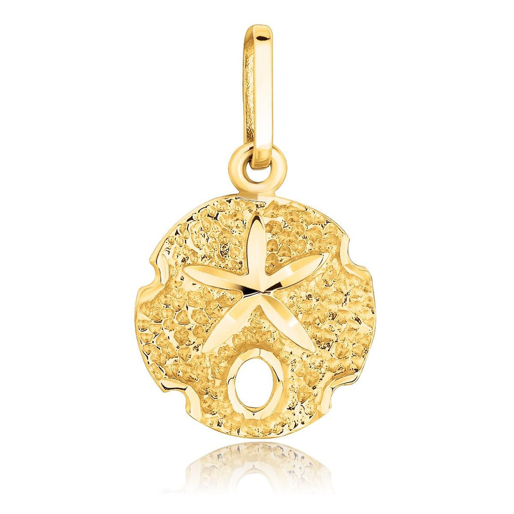 14K Yellow Gold Sea Life Realistic Sand Dollar Pendant