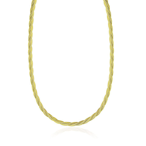 14K Yellow Gold Fox Chain Necklace with a Braided Design