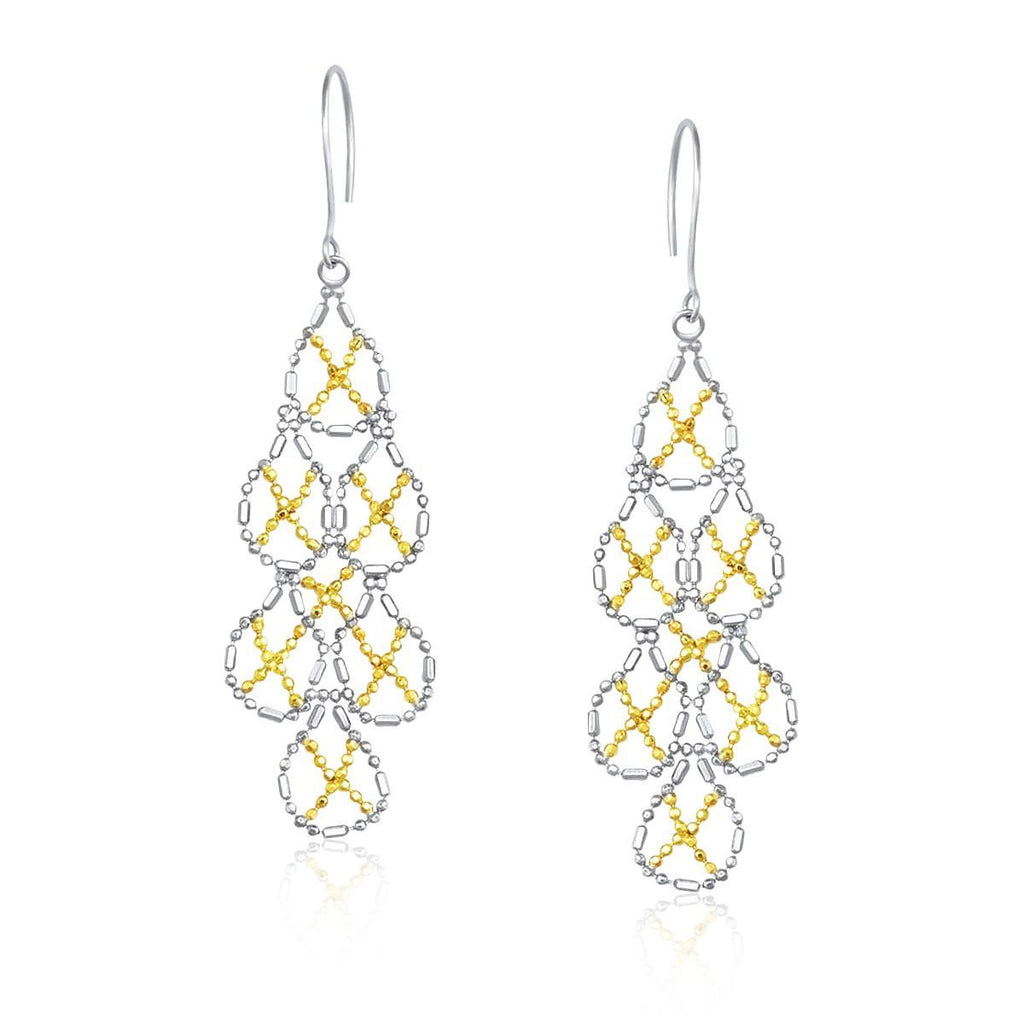 14K Yellow Gold & Sterling Silver Pear Shaped Beaded Earrings