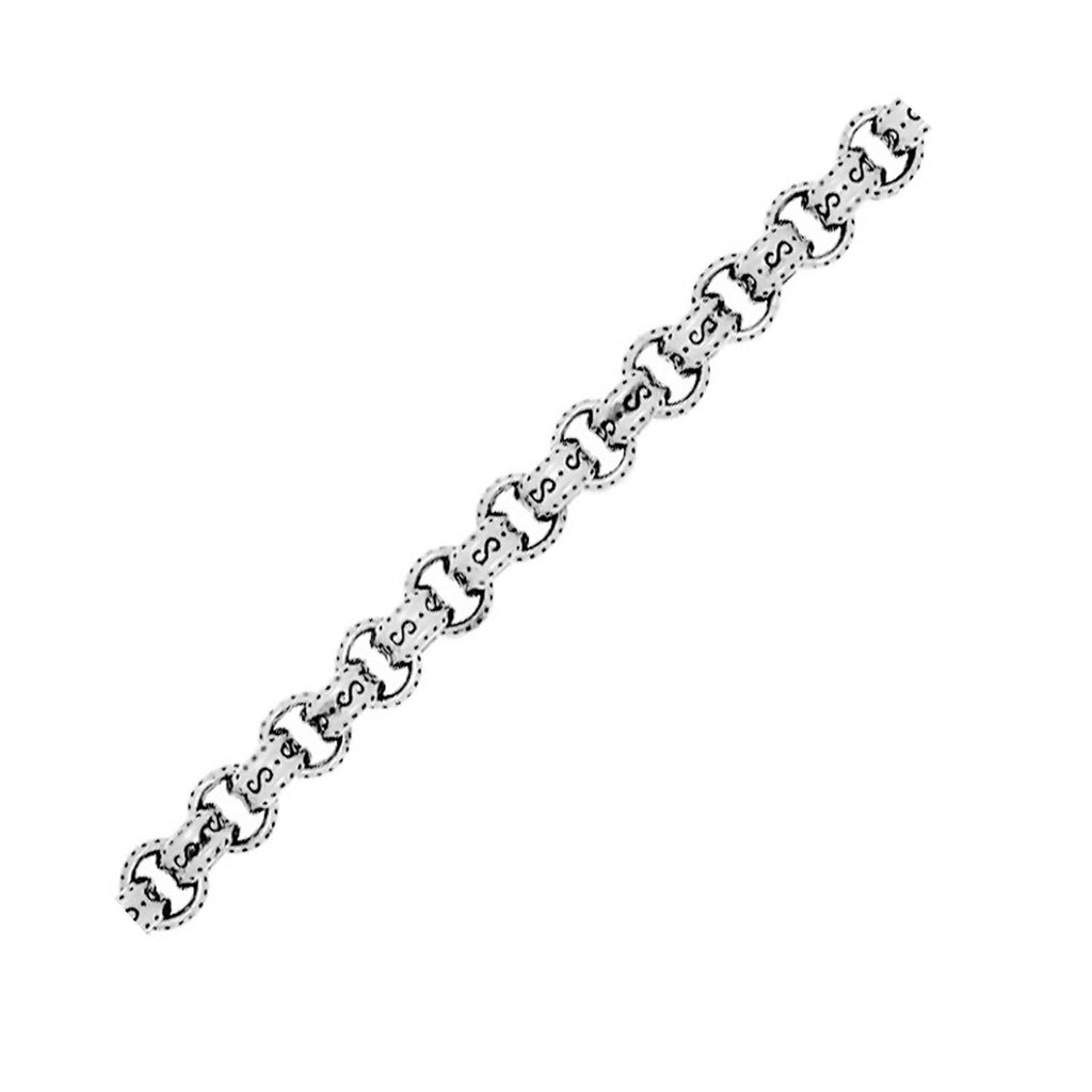 Sterling Silver Men's Rolo Chain Carved Bracelet