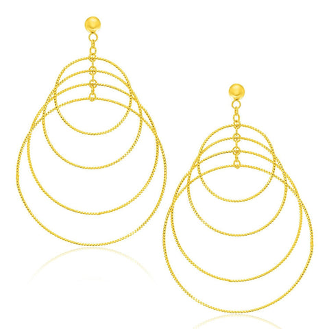 14K Yellow Gold Graduated Textured Circle Earrings