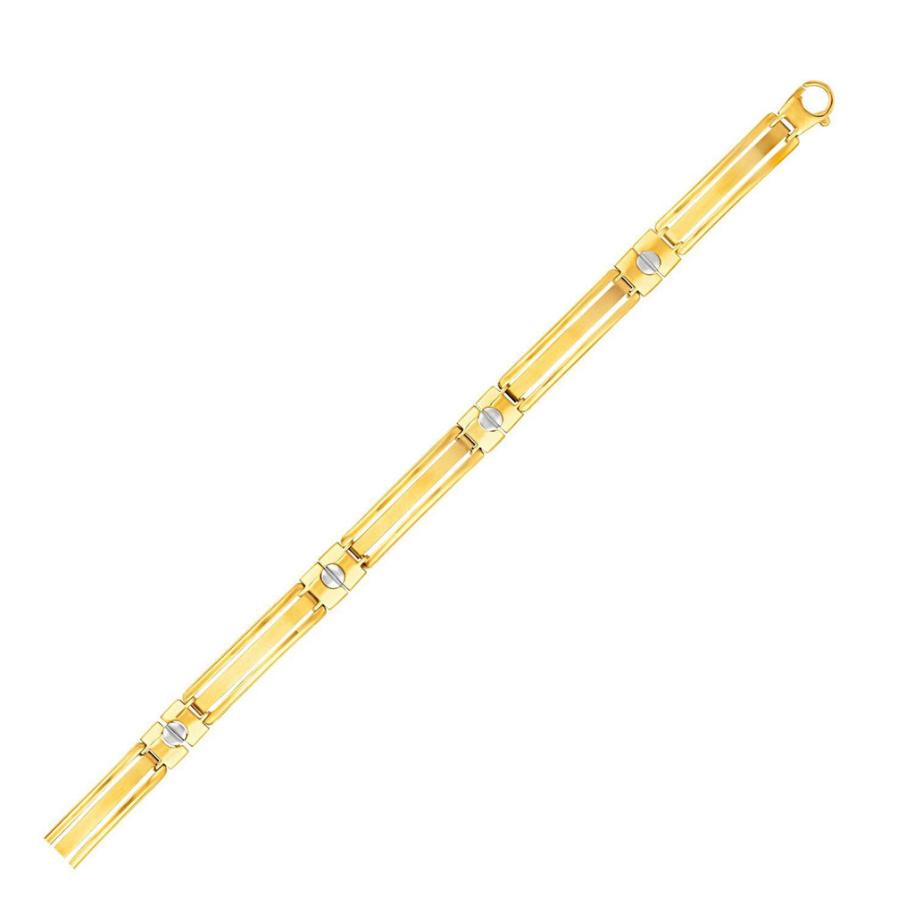 14K Two-Tone Gold Men's Bracelet with Screw Head Motif Accents