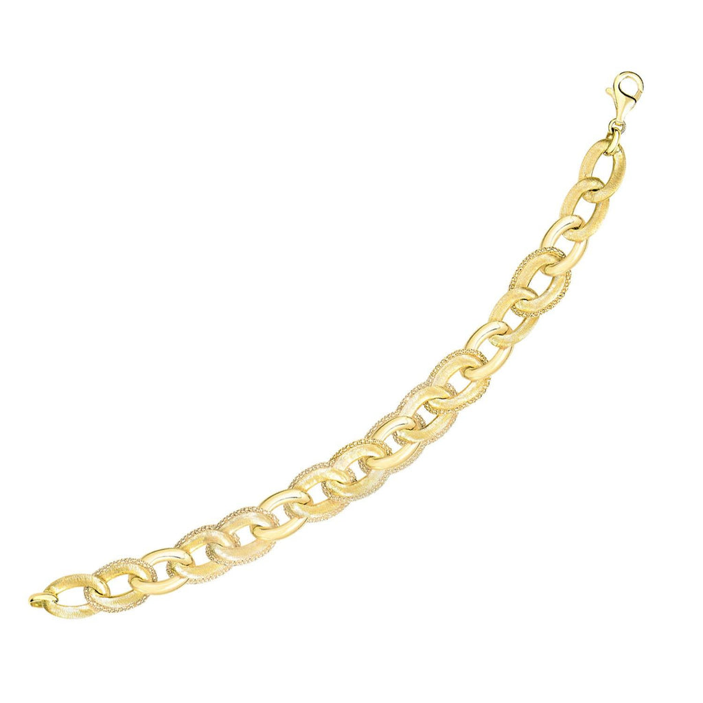 14K Yellow Gold Popcorn Motif Oval Link Bracelet