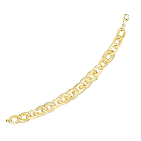 14K Yellow Gold Popcorn Motif Oval Link Bracelet