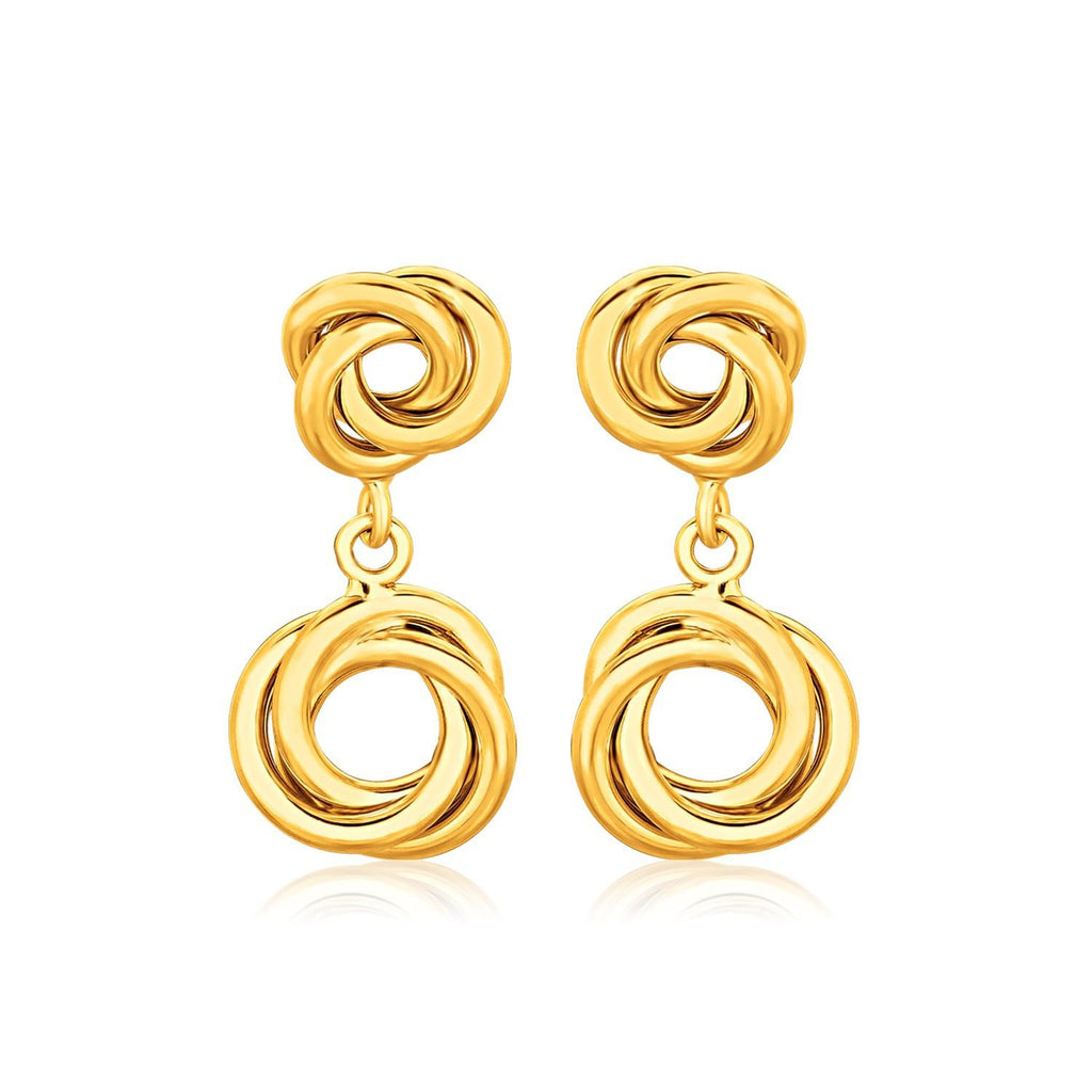 14K Yellow Gold Love Knot Stud Earrings with Drops