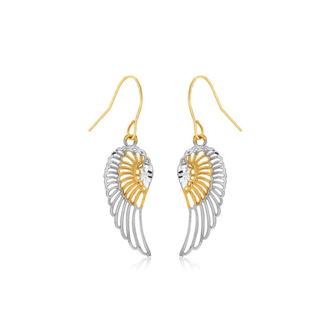 Two-Tone Wing Drop Earrings in 10K Gold