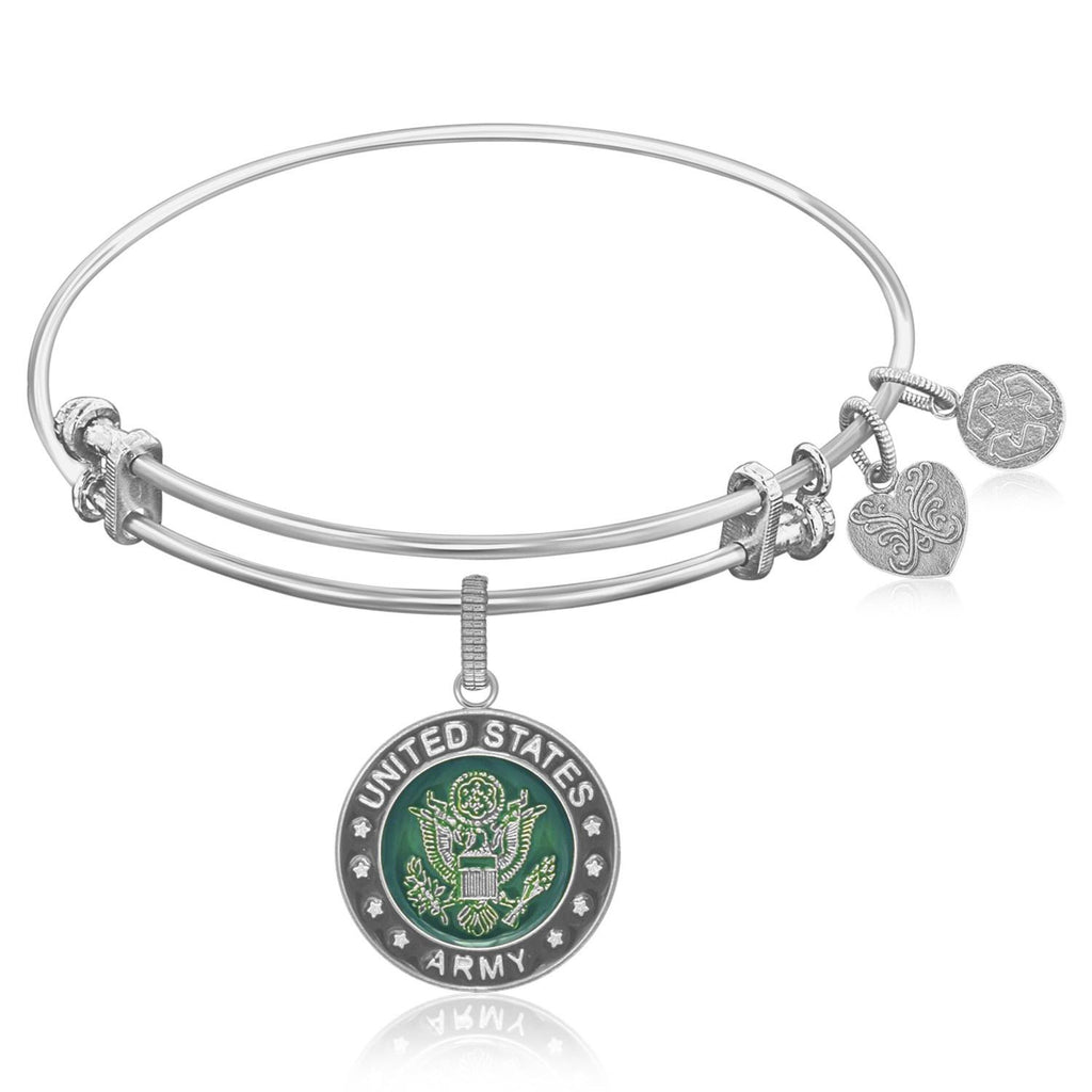 Expandable Bangle in White Tone Brass with Enamel U.S. Army Symbol