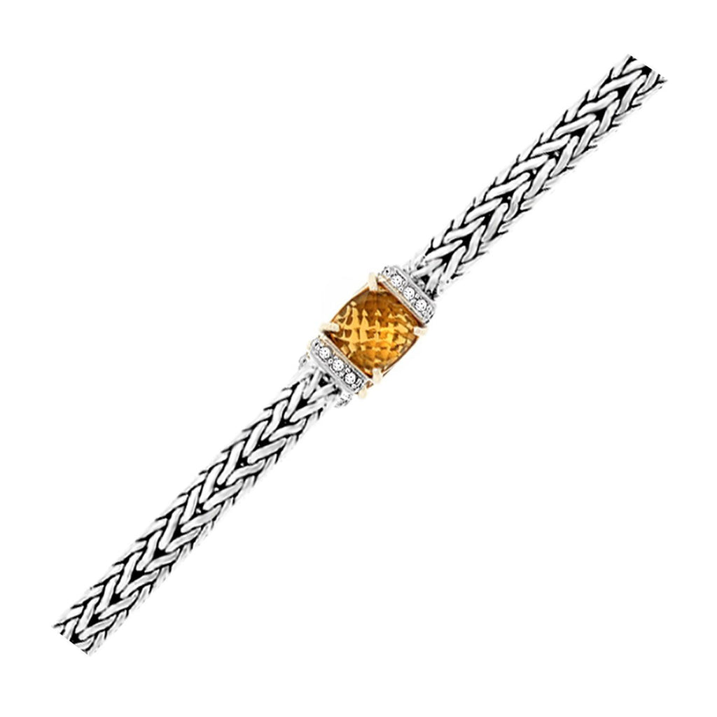 Sterling Silver Citrine and White Sapphire Accented Woven Bracelet