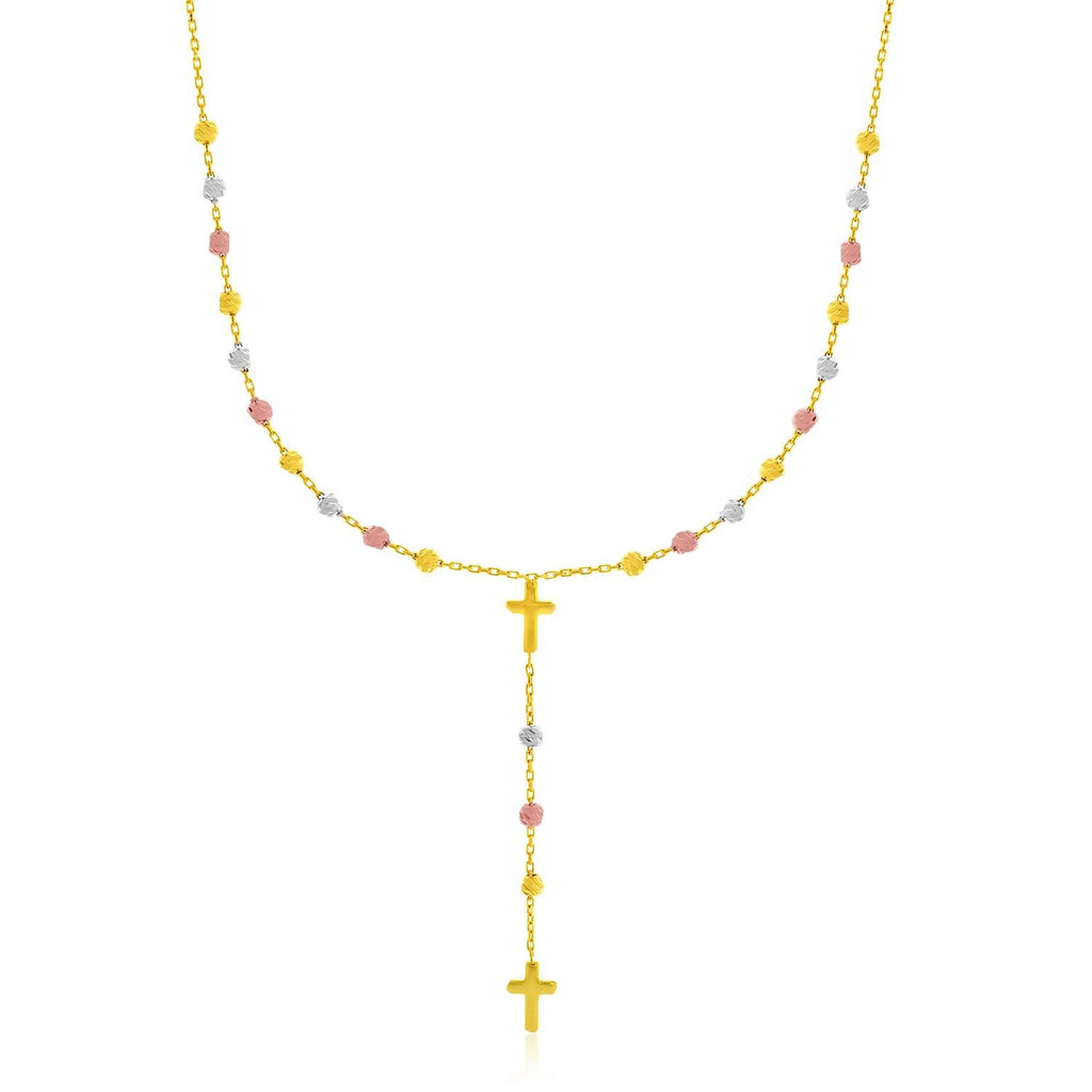 14K Tri-Color Gold Rosary Chain Necklace