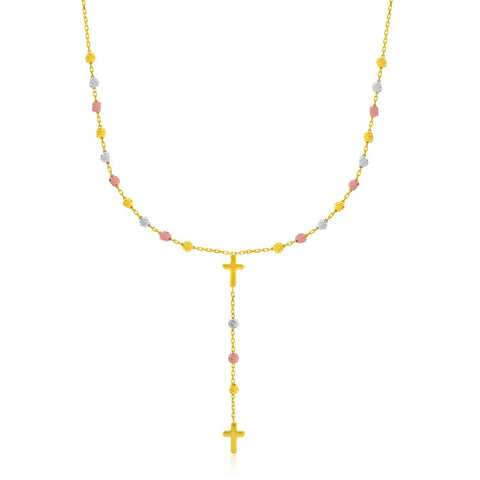 14K Tri-Color Gold Rosary Chain Necklace