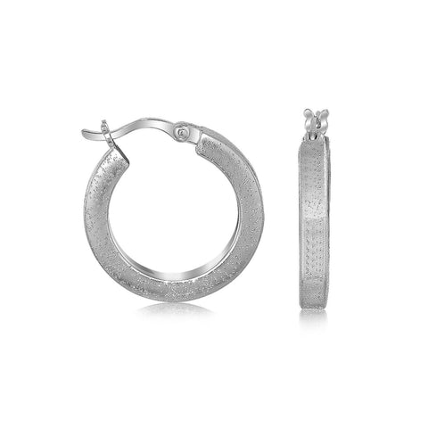 Sterling Silver Stardust Textured Hoop Earrings with Rhodium Plating