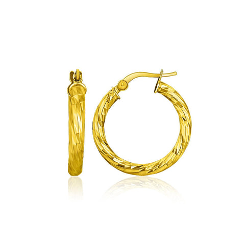 14K Yellow Gold Hoop Earrings with Diamond Cut Style