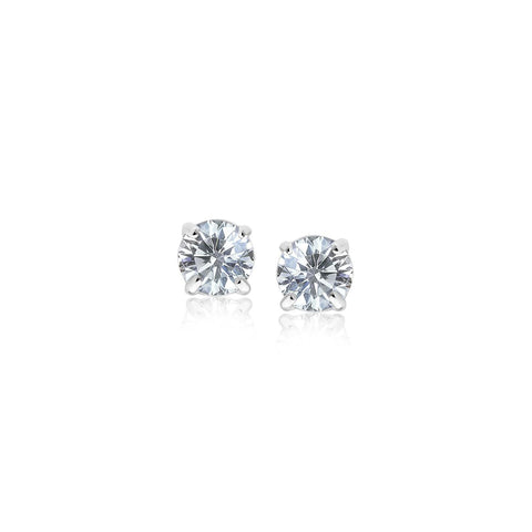 14K White Gold 3mm Faceted White Cubic Zirconia Stud Earrings