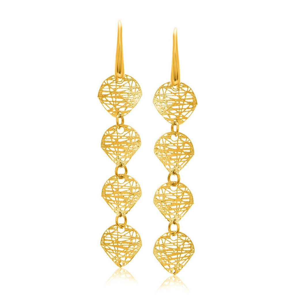 14K Yellow Gold Leaf Like Chain Dangling Earrings