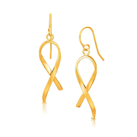 14K Yellow Gold Ribbon Style Dangling Earrings