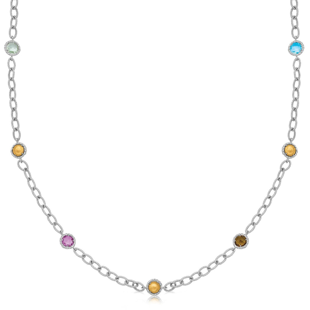 18K Yellow Gold and Sterling Silver Multi Gemstone Necklace