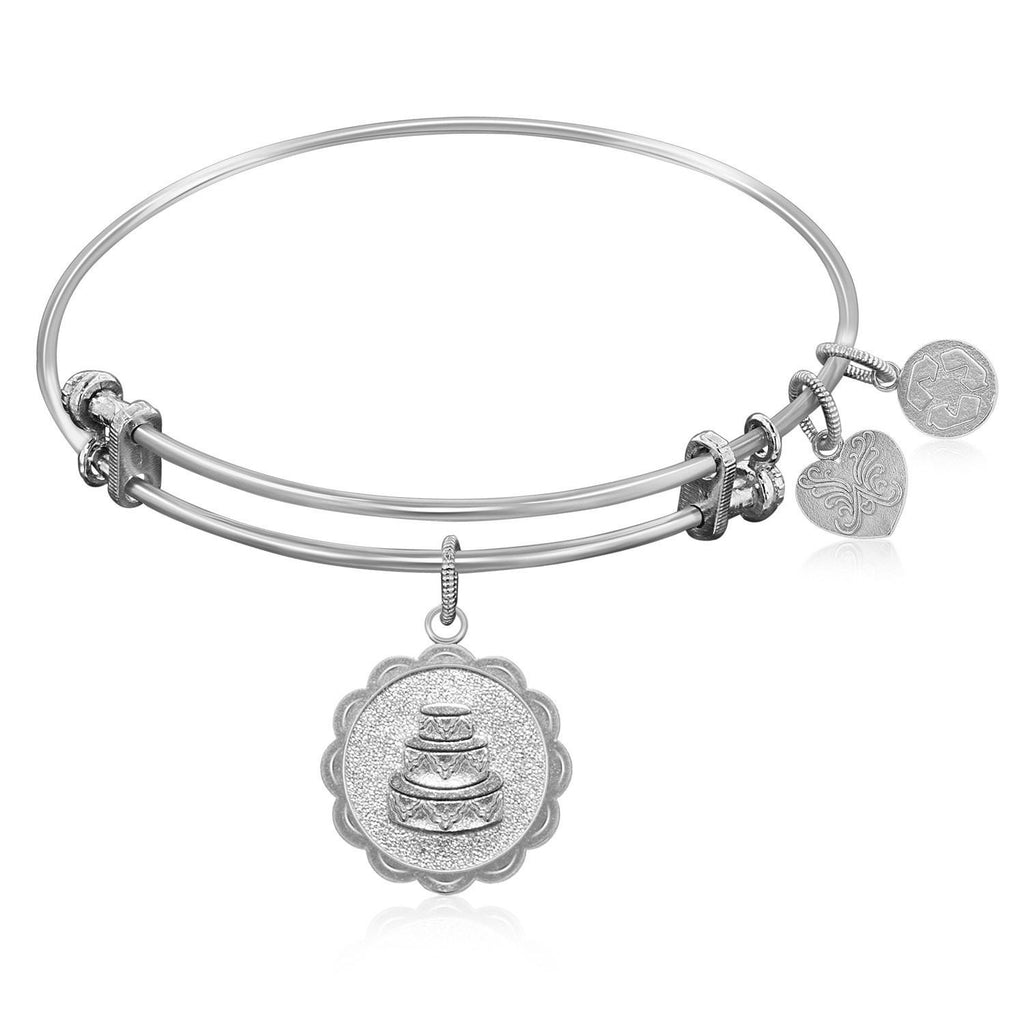 Expandable Bangle in White Tone Brass with Wedding Day Symbol