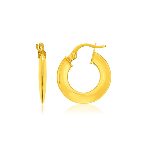 14K Yellow Gold Round Puffed Design Hoop Earrings