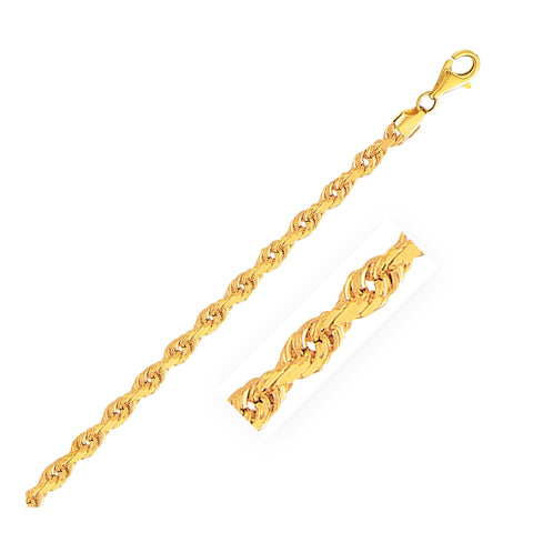 4.0mm 10K Yellow Gold Solid Diamond Cut Rope Chain