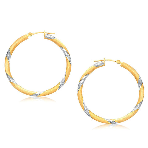 14K Two Tone Gold Polished Hoop Earrings (30 mm)