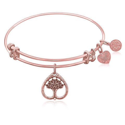 Expandable Bangle in Pink Tone Brass with Tree Of Life Growth Maturity Symbol