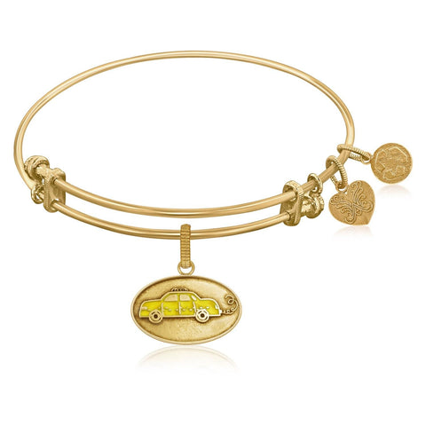 Expandable Bangle in Yellow Tone Brass with Phoebe's Taxi Symbol