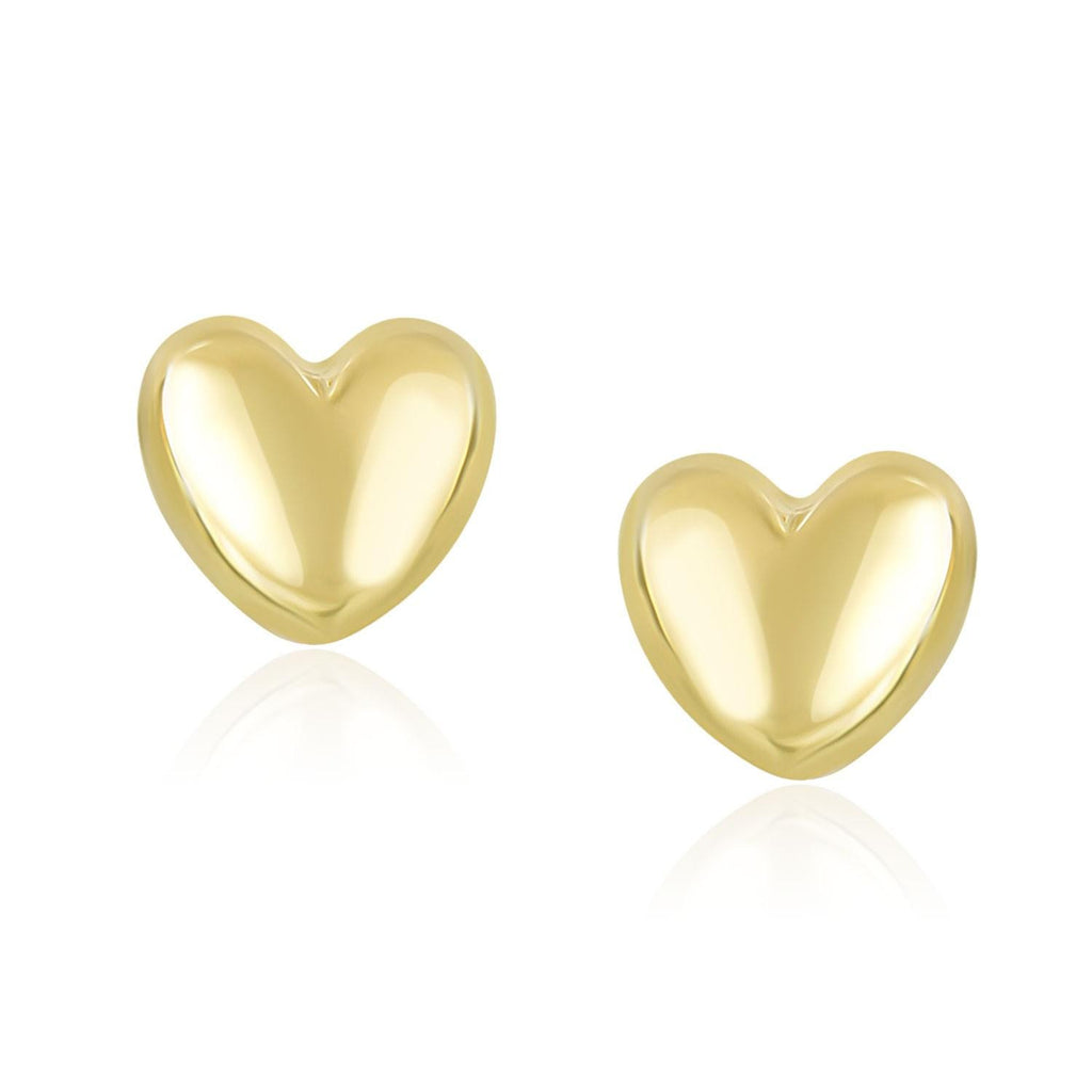 14K Yellow Gold Puffed Heart Shape Shiny Earrings