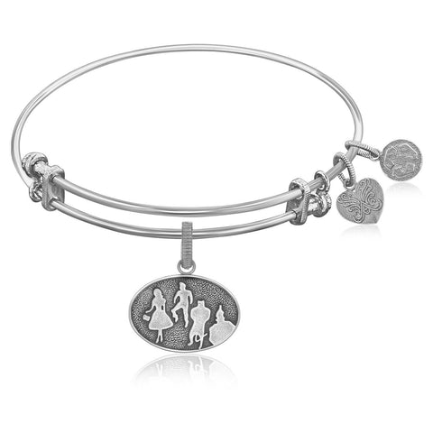 Expandable Bangle in White Tone Brass with Wizard of Oz Group Silhouette Symbol