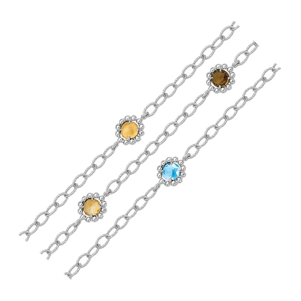 18K Yellow Gold and Sterling Silver 3 Chain Design Bracelet with Multi Stones