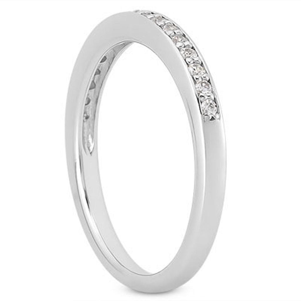 14K White Gold Micro-pave Flat Sided Diamond Wedding Ring Band