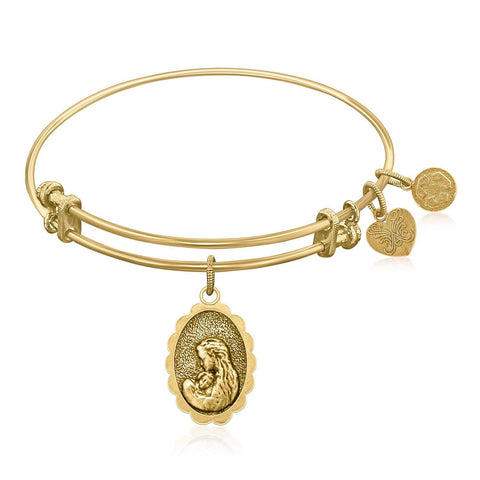 Expandable Bangle in Yellow Tone Brass with Mother's Love Symbol