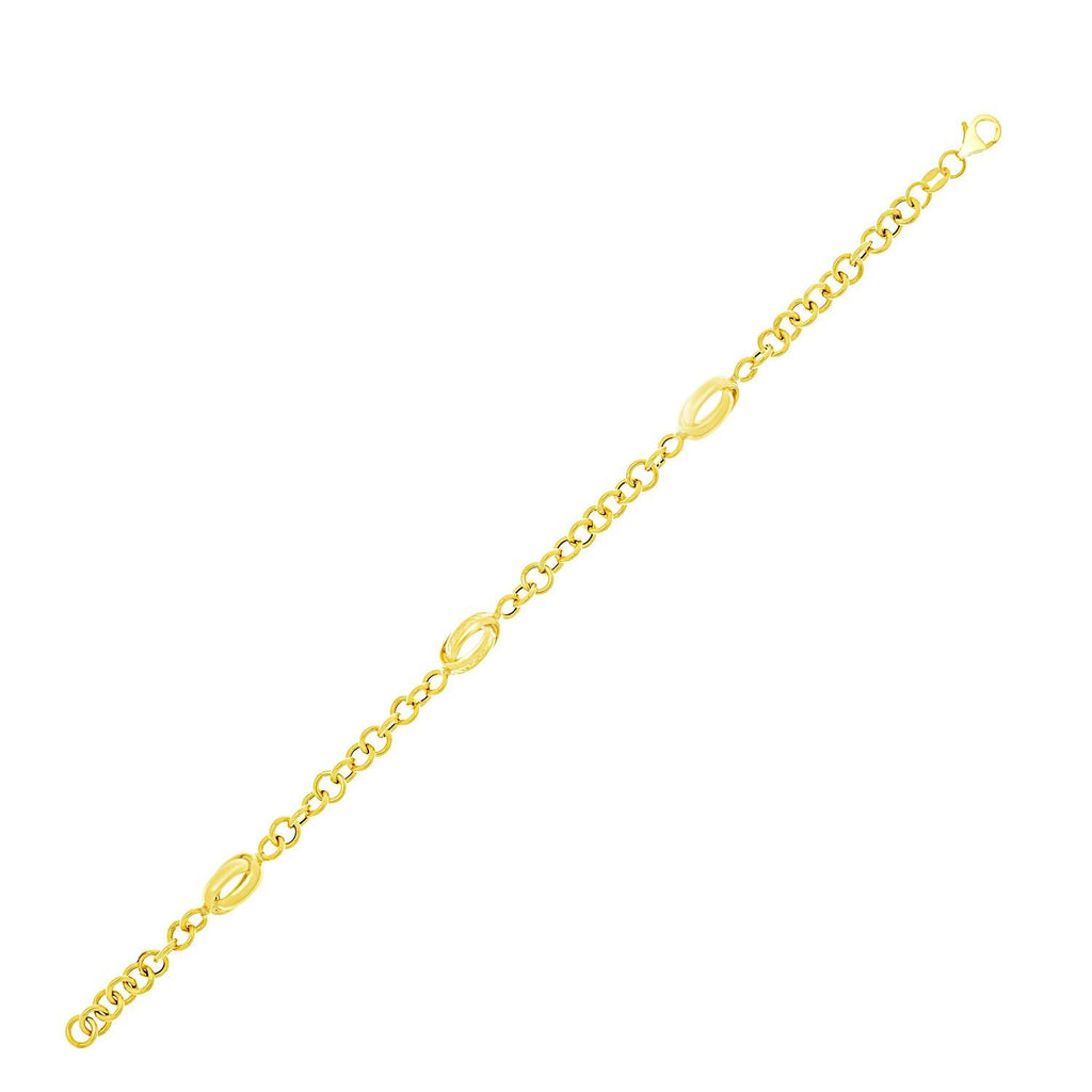 14K Yellow Gold Round Cable Chain Bracelet with Interlaced Oval Stations