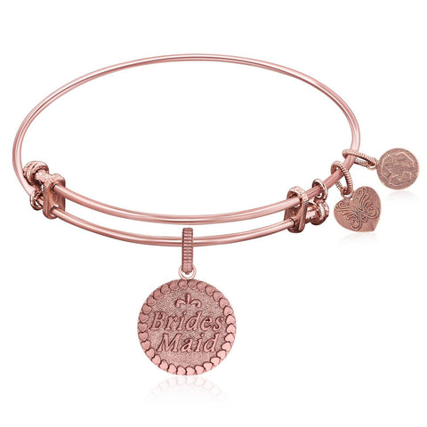 Expandable Bangle in Pink Tone Brass with Brides Maid Symbol